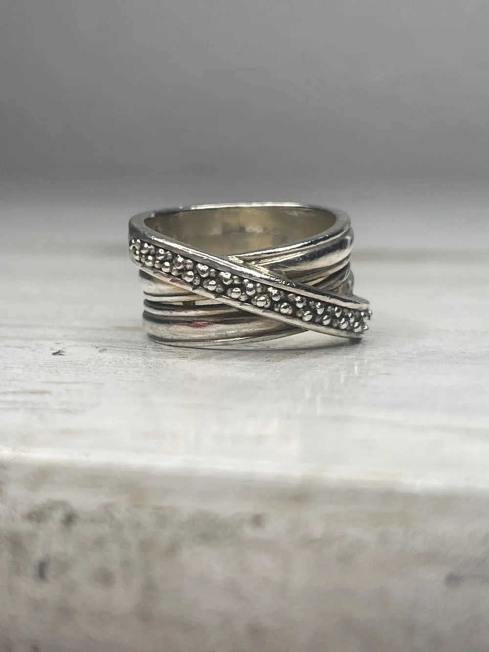 Michael Dawkins Sterling Silver Caviar Cross Over Ring